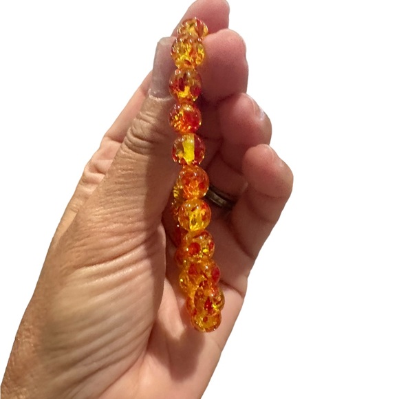 Amber Beaded Orange and Yellow Elastic Stretch Bracelet - Picture 4 of 4